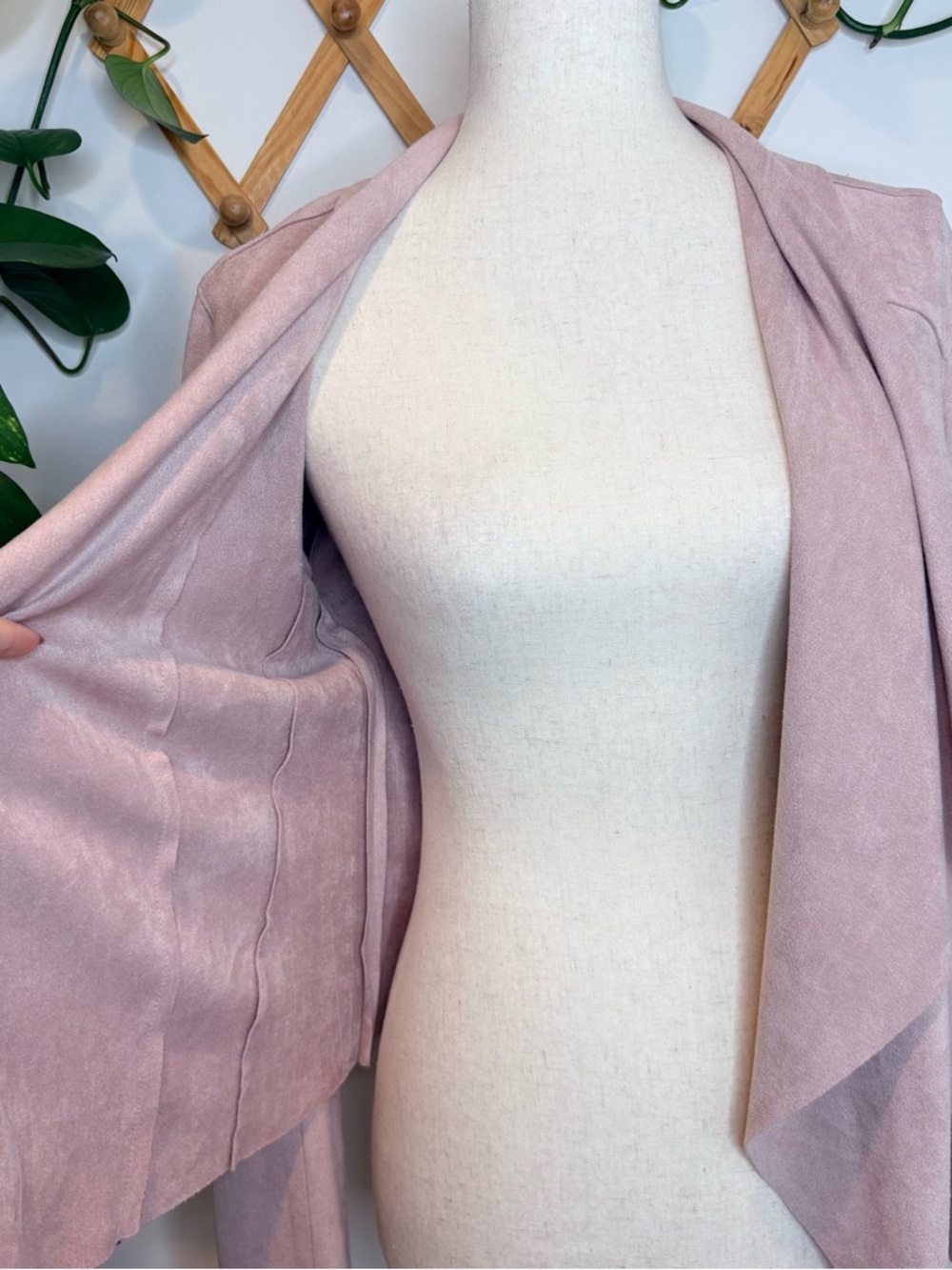 BLANK NYC Pink Faux Suede Drape Front Asymmetrical Moto Cowl Neck Jacket - Picture 9 of 11
